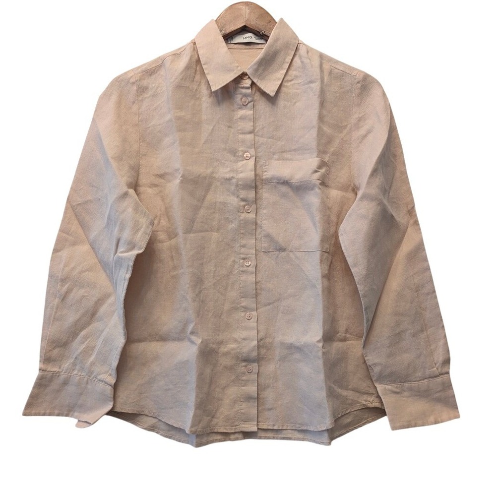Mango MNG Women Peach Linen Blend Button Down Shirt Long Sleeve Size 0